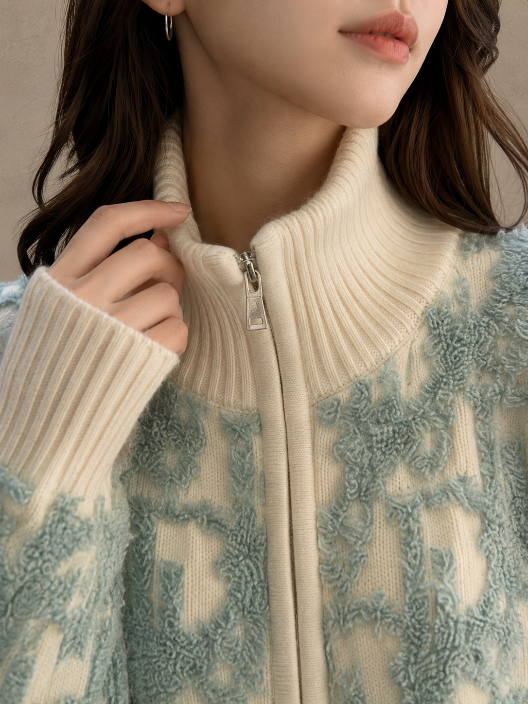 Letter Jacquard Wool Thick Jacket