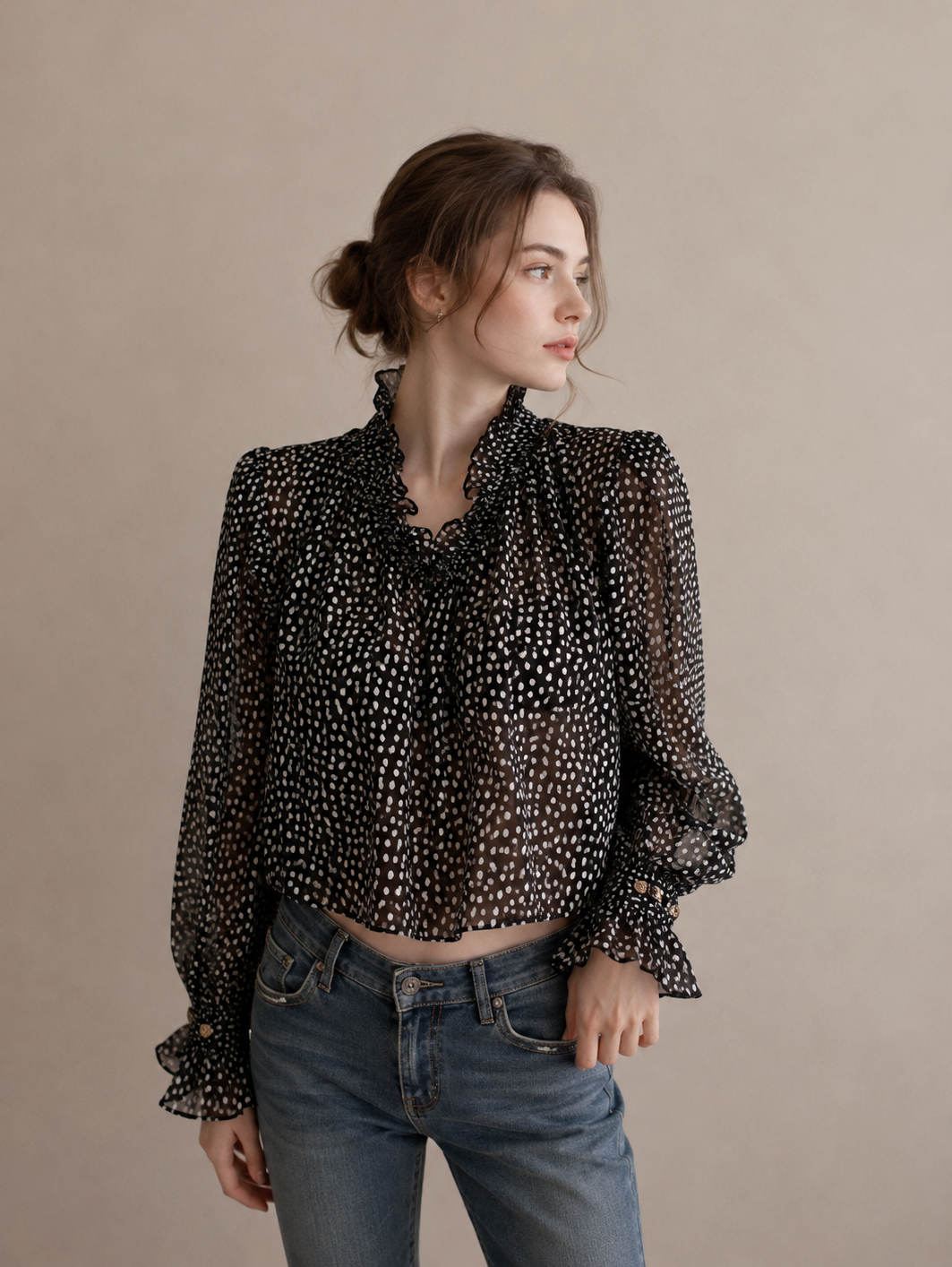 Korean Vintage Polka Dot Chiffon Blouse