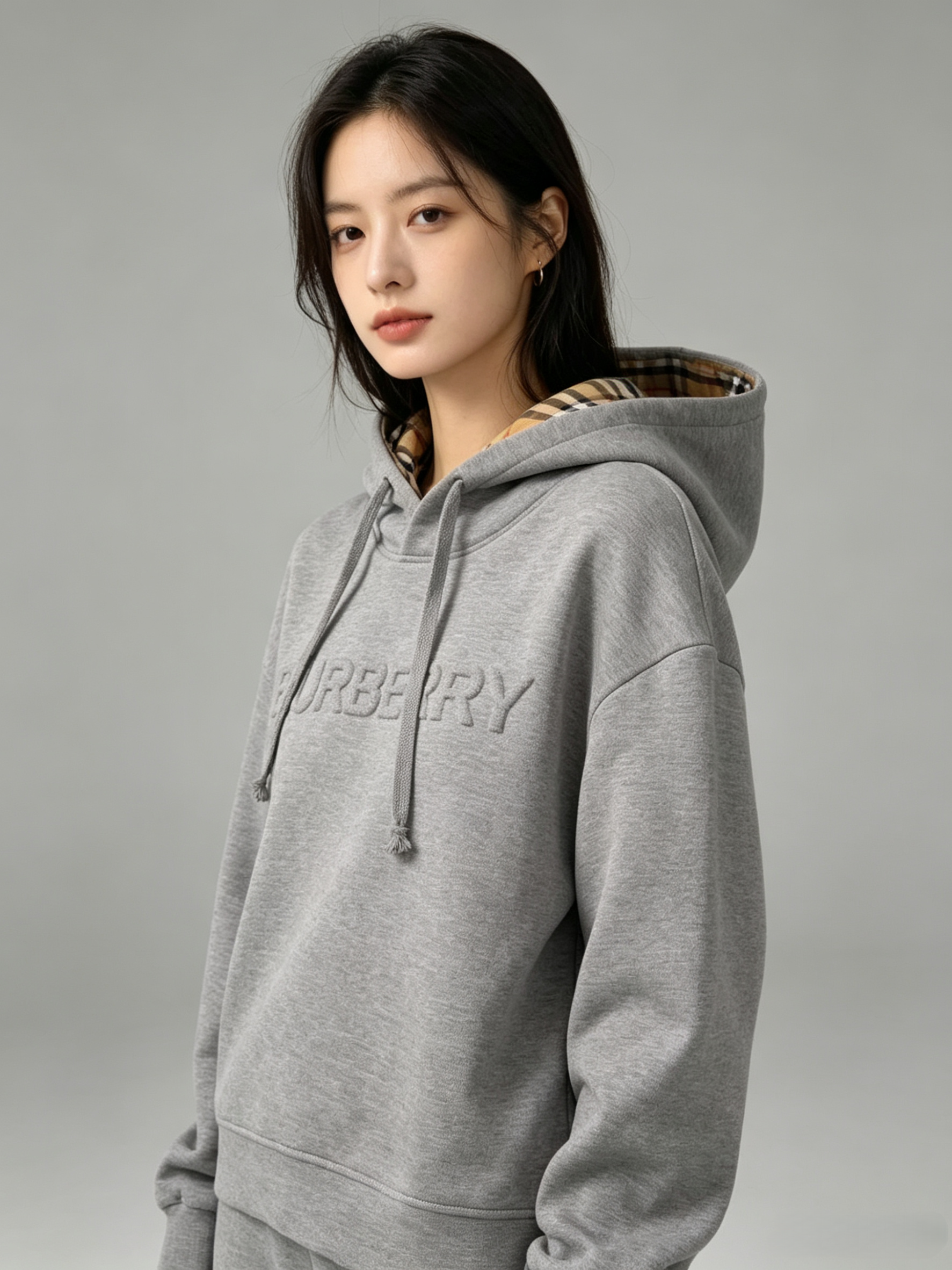Embossed Print Hooded Sweatshirt
