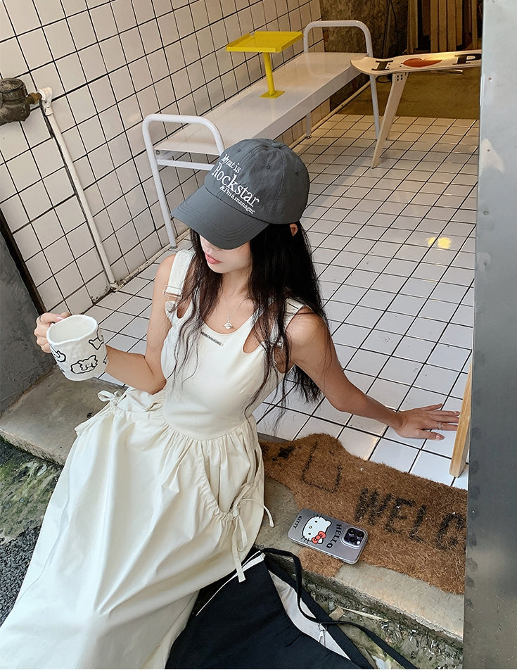 Fitted Waist Spaghetti-Strap A-Line Dress