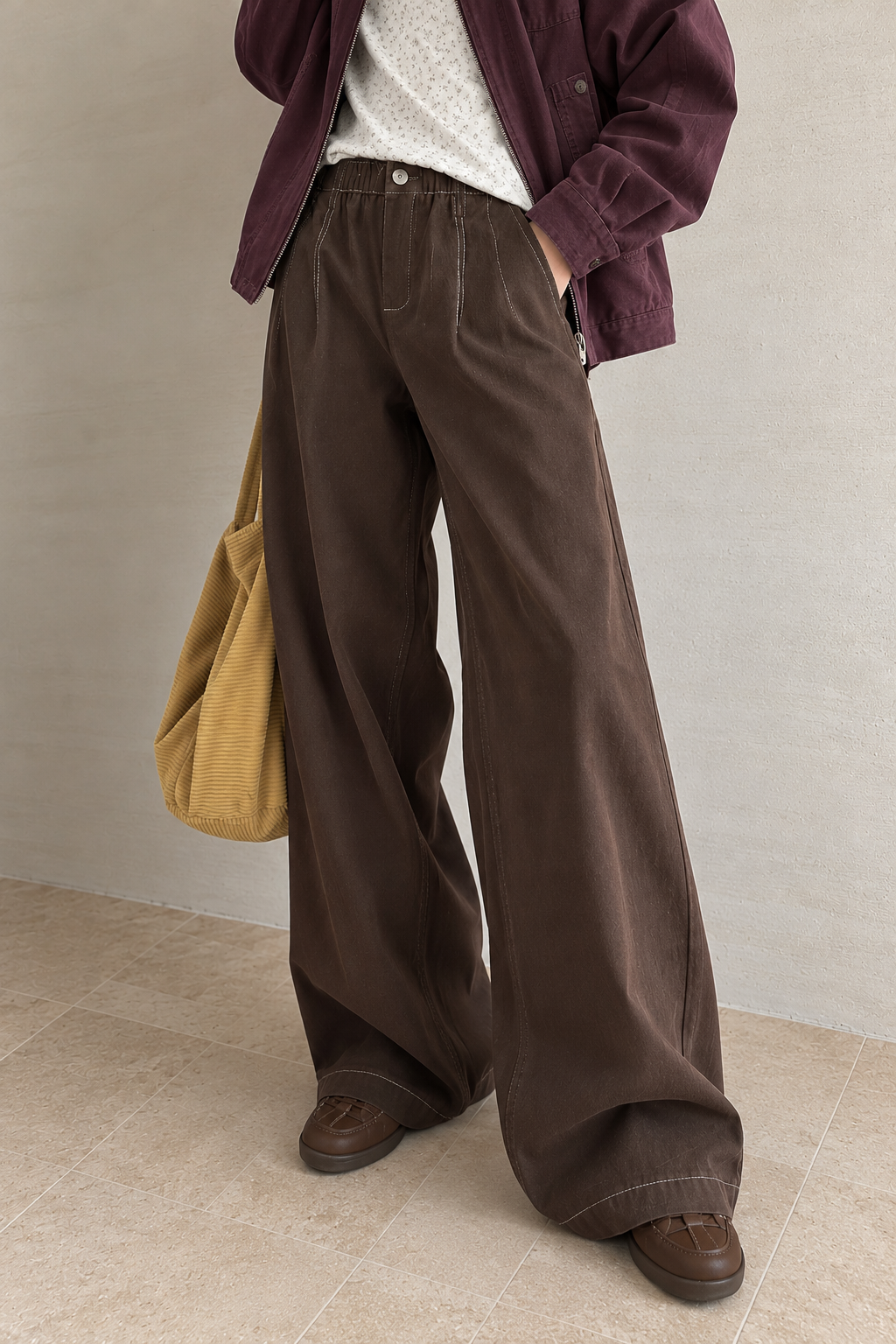 Korean Contrast Stitch Barrel Pants