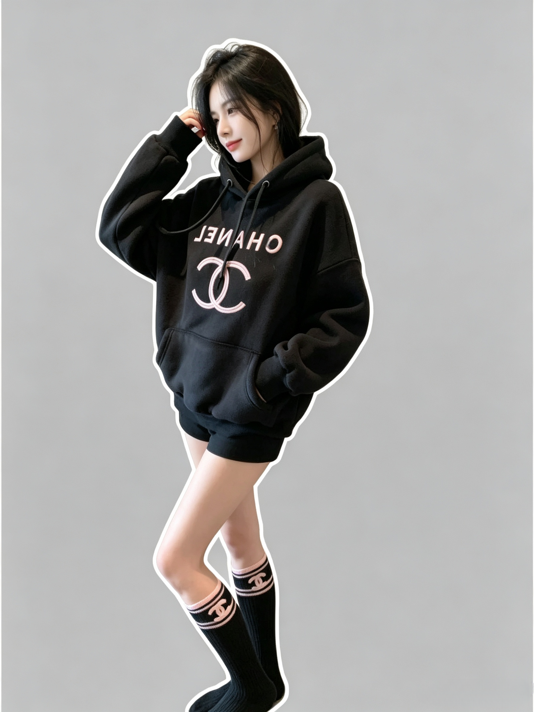 Fleece-Lined Oversized Contrast Hoodie Set