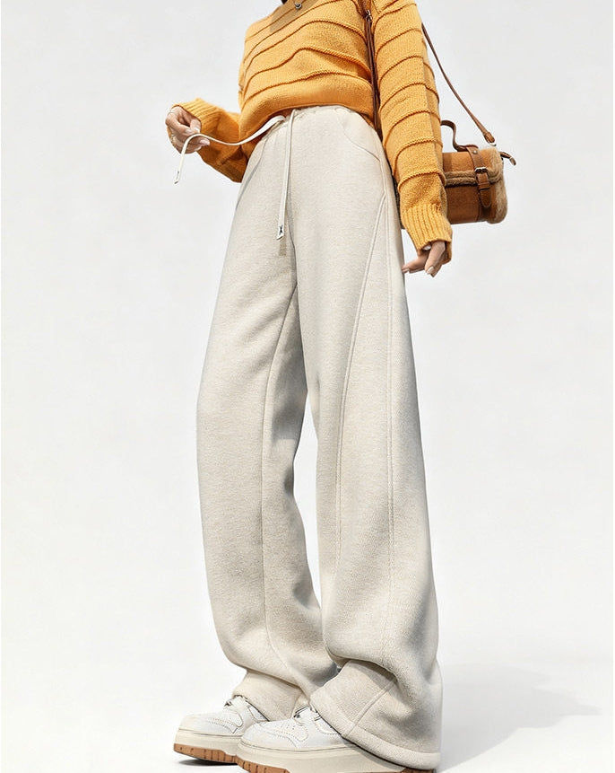 Acetate Wool-Protein Fleece Curved-Leg Pants