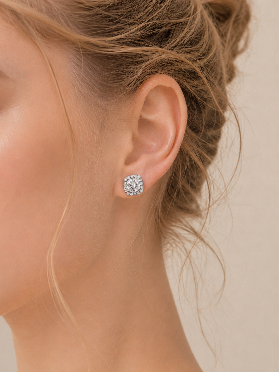 Cushion Cut Halo Stud Earrings