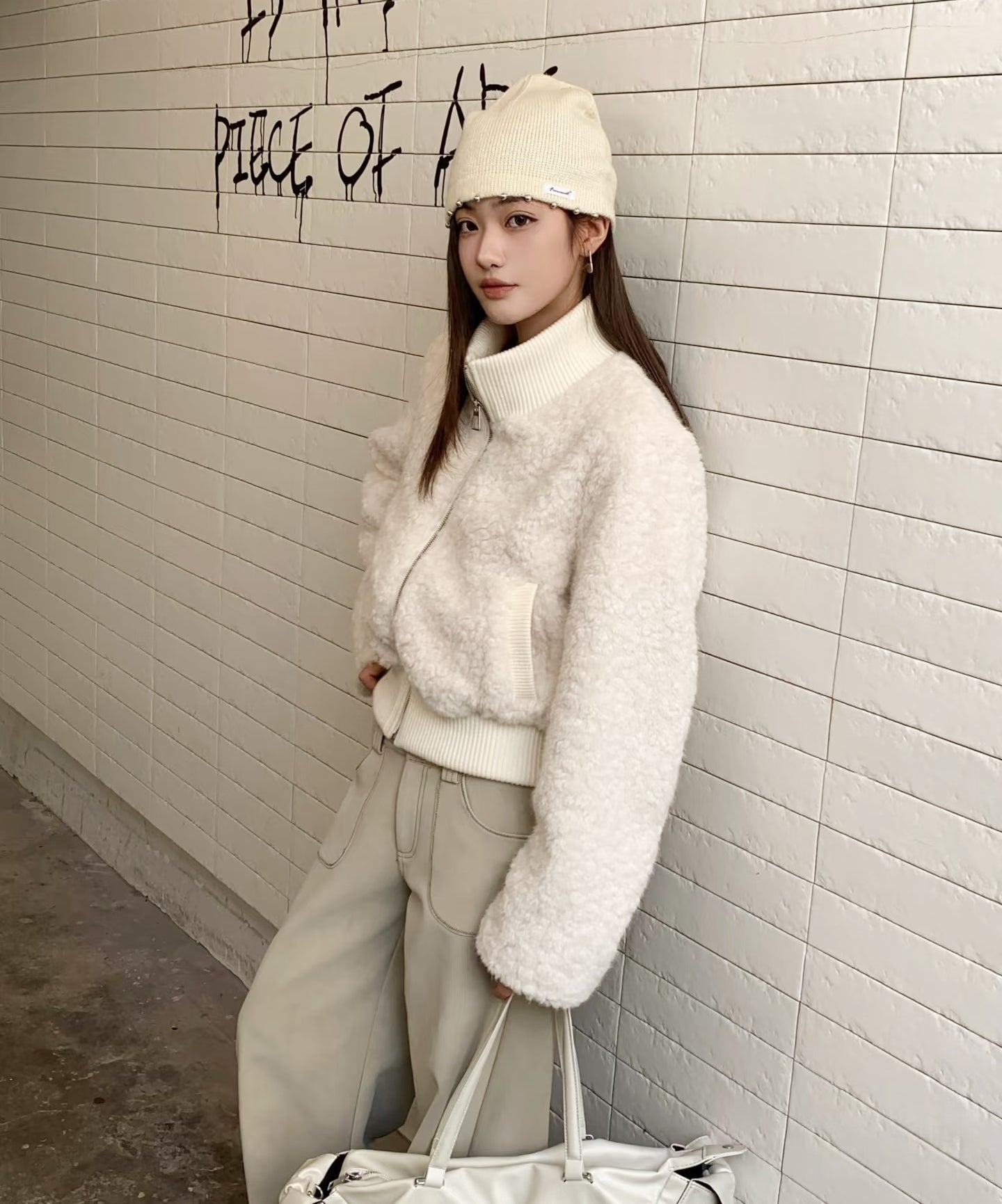 Vintage Suede Embroidered Contrast Stitch Wide-Leg Pants