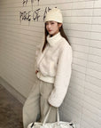 Vintage Suede Embroidered Contrast Stitch Wide-Leg Pants