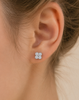 925 Silver Four-Leaf Clover Rhinestone Stud Earrings