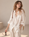 French‑style embroidered jacquard tencel shirt.