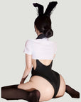 Open-Bust Secretary Style One-Piece Lingerie (with Stockings or Fishnets)