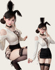 Deep V-Neck Tie-Front Bodycon Sexy Secretary Set with Stockings