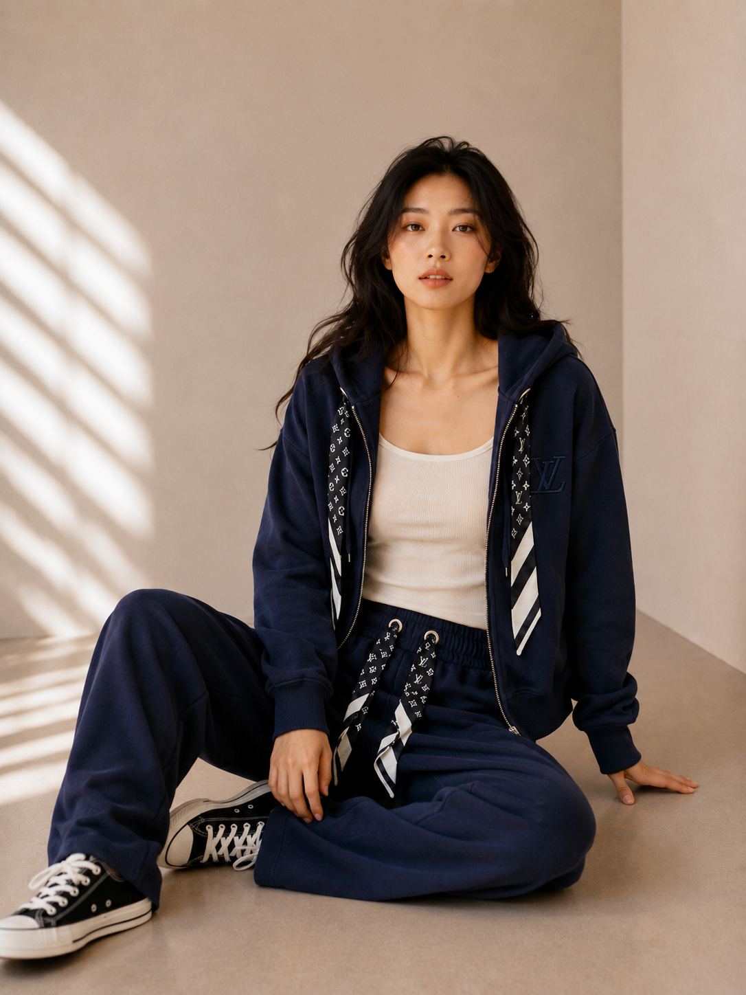 Ribbon Hoodie &amp;amp; Wide-Leg Sweatpants Set