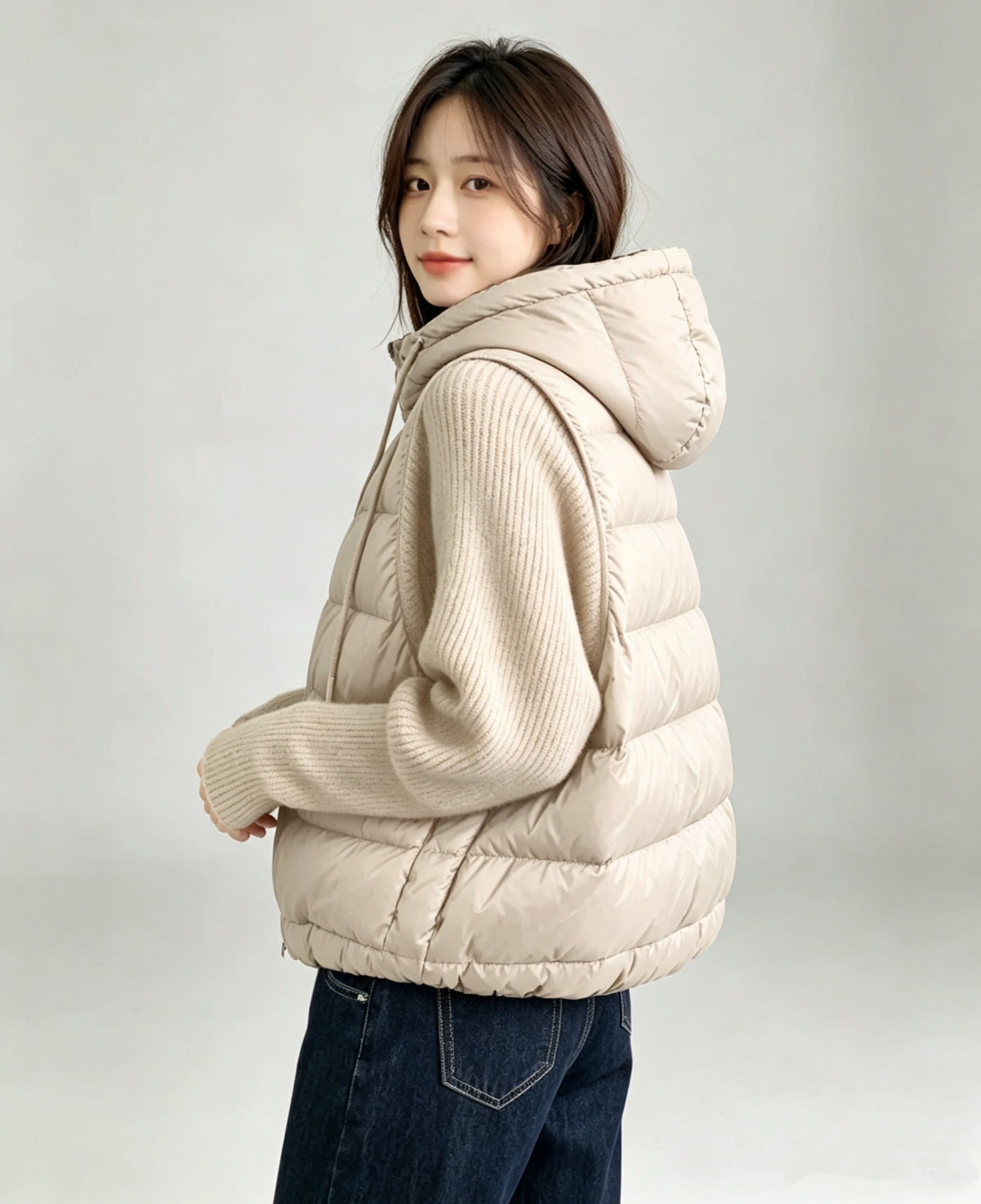 Heavyweight Recommendation 90% White Duck Down Knit Hooded Puffer Jacket
