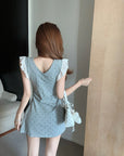 Purely Innocent Style Girl-Feel Short Flutter Sleeve Waist-Tied Dress