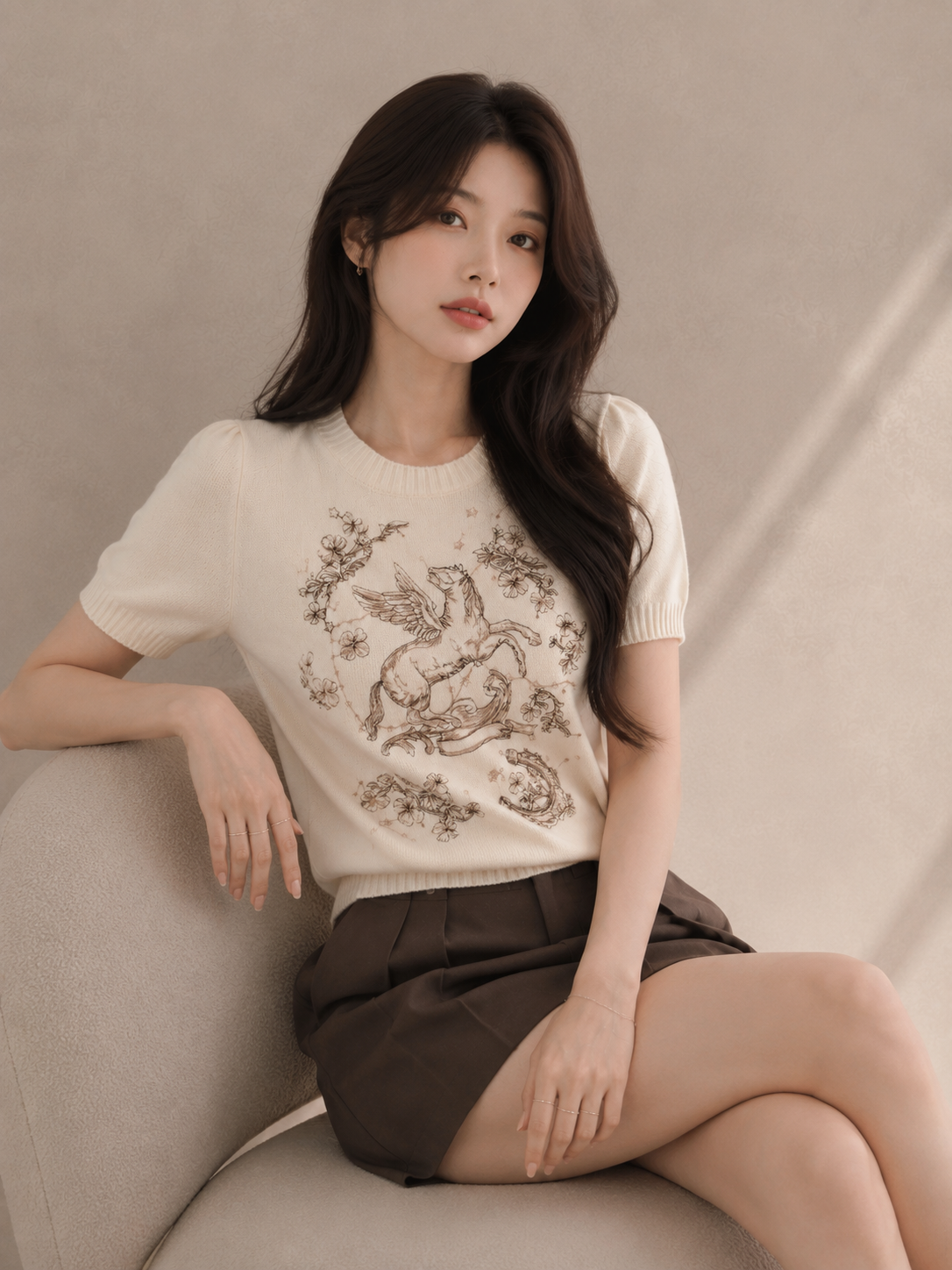 Heavy Embroidered Pegasus Knit Top