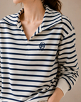 Cotton Korean-Style Striped Polo Top