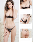 Three-Point Open-Cup Underwire Semi-Lace Bra