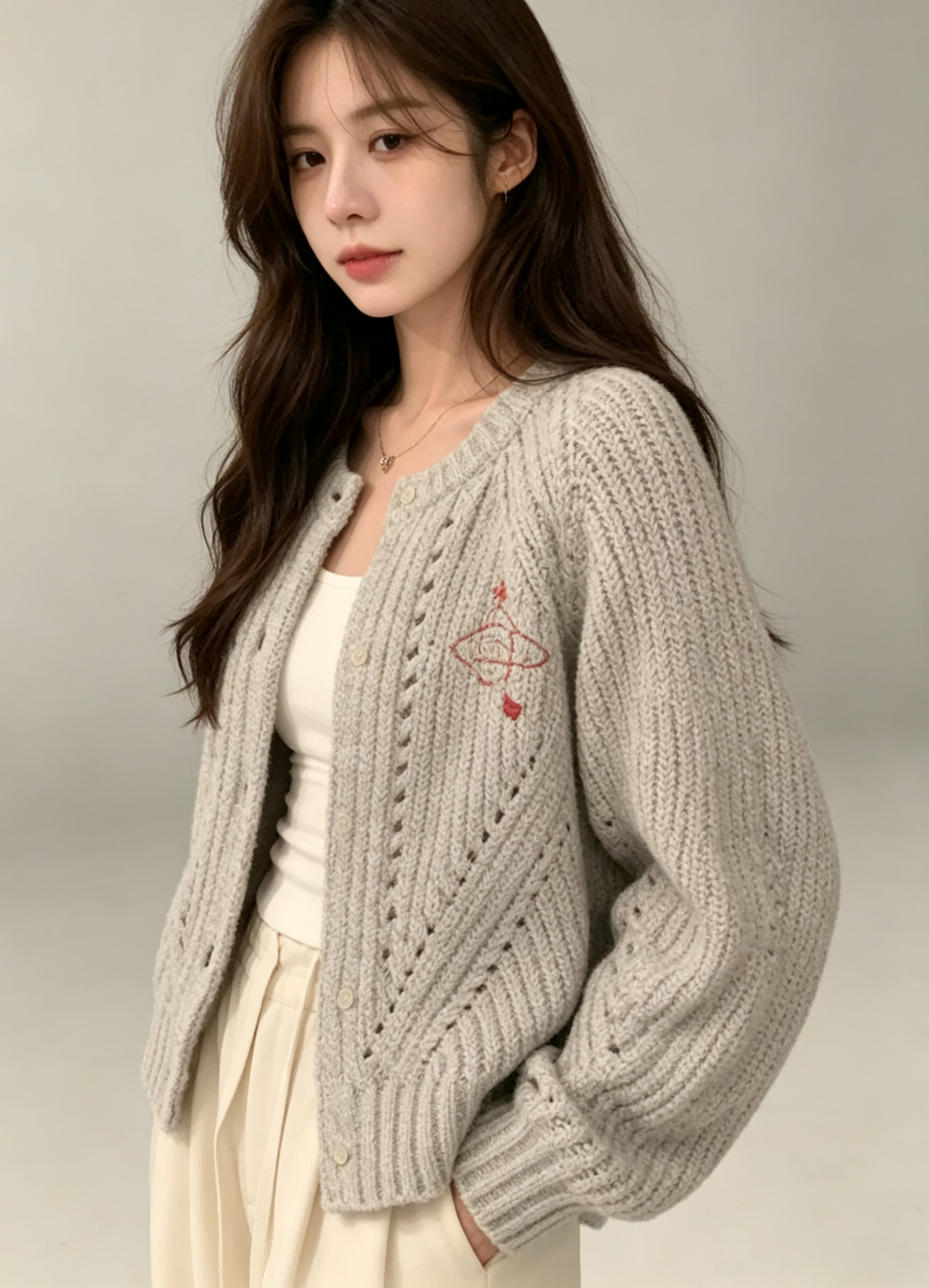 Orb Embroidered Heavy Knit Cardigan