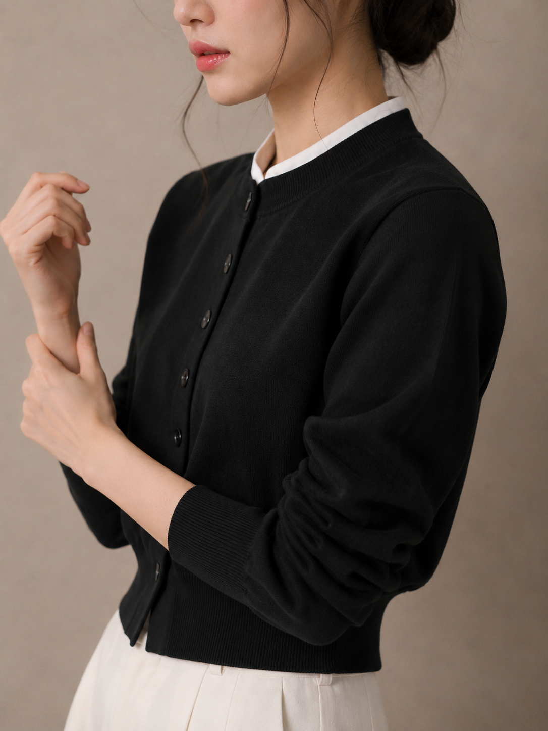 Mock Neck Layered Knit Cardigan