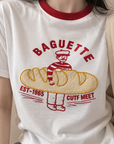 Korean-Style 3D Bread Embroidery Cotton Tee