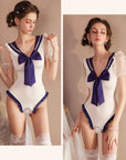 Crotchless Hands-Free Sexy Bodysuit Lingerie (with Fishnet Stockings)