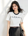 ELLE French-Style Crewneck Contrast Cotton Tee