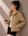 Khaki hooded windbreaker jacket