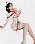 Sheer mesh bodycon mini skirt with a sexy nurse-inspired look
