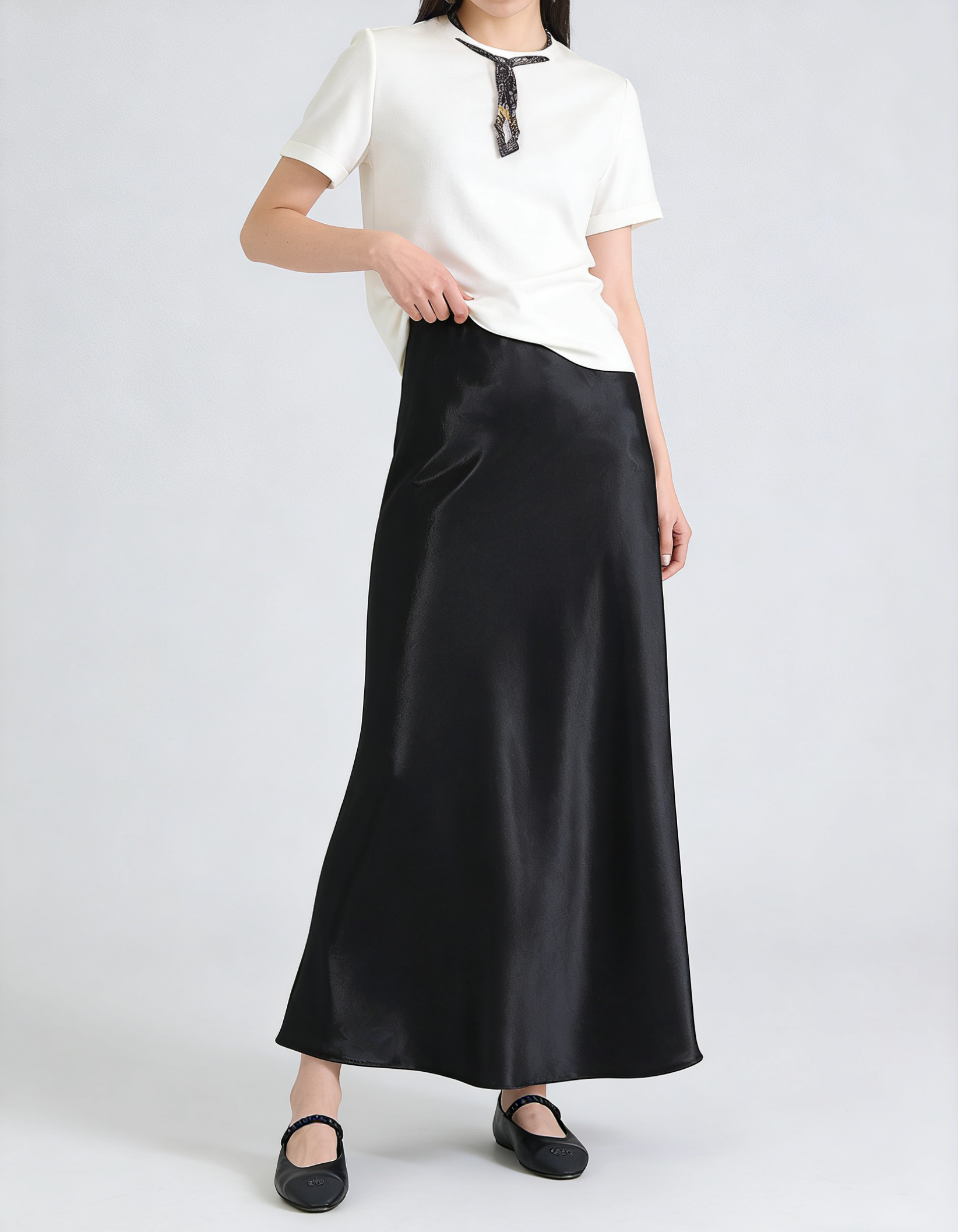 Glazed acetate satin midi skirt
