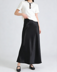 Glazed acetate satin midi skirt