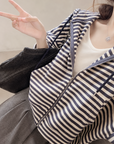 Korean-Inspired Blue Striped Hooded Zip-Up