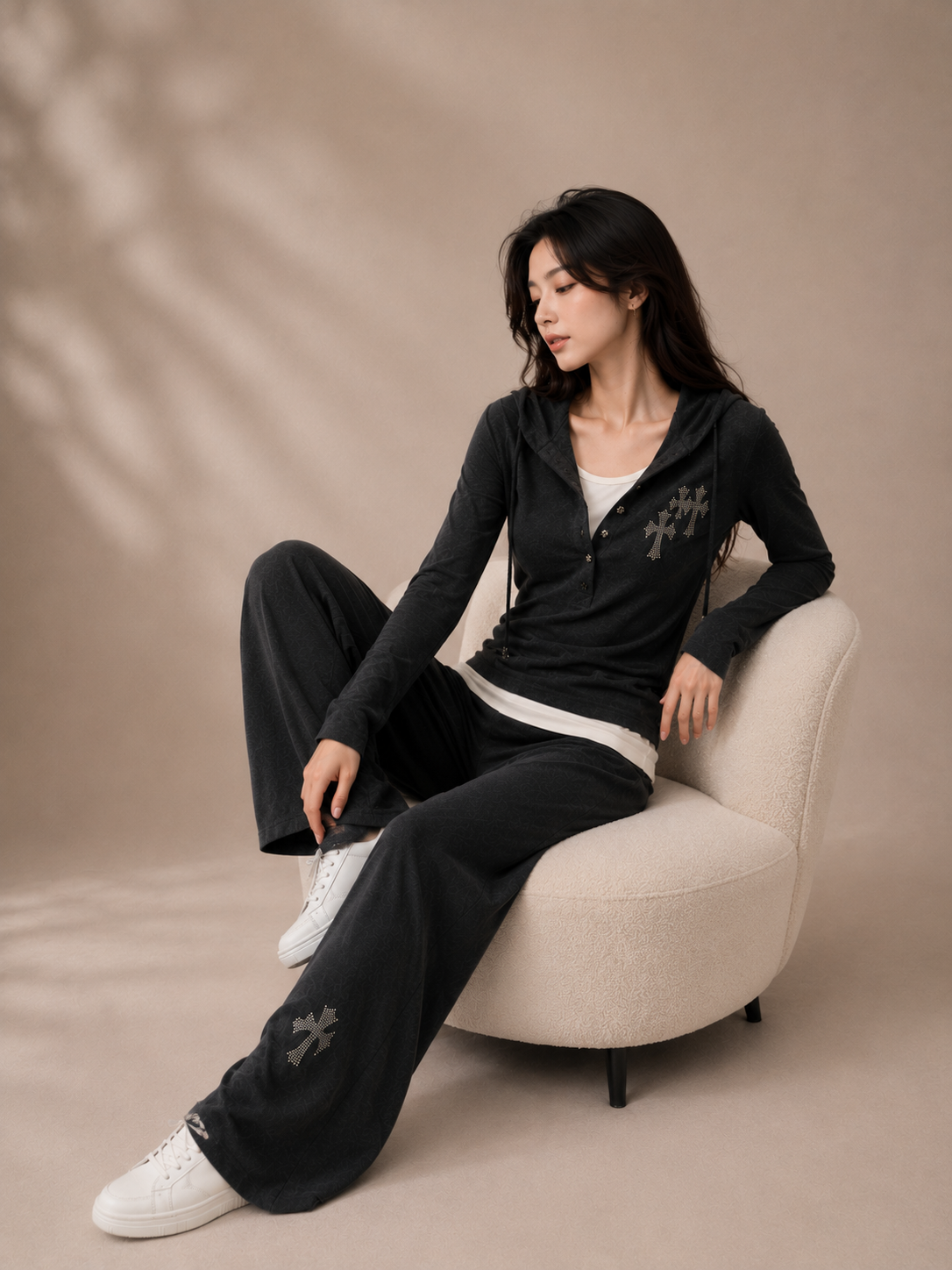 Rhinestone Cross Hoodie Lounge Set