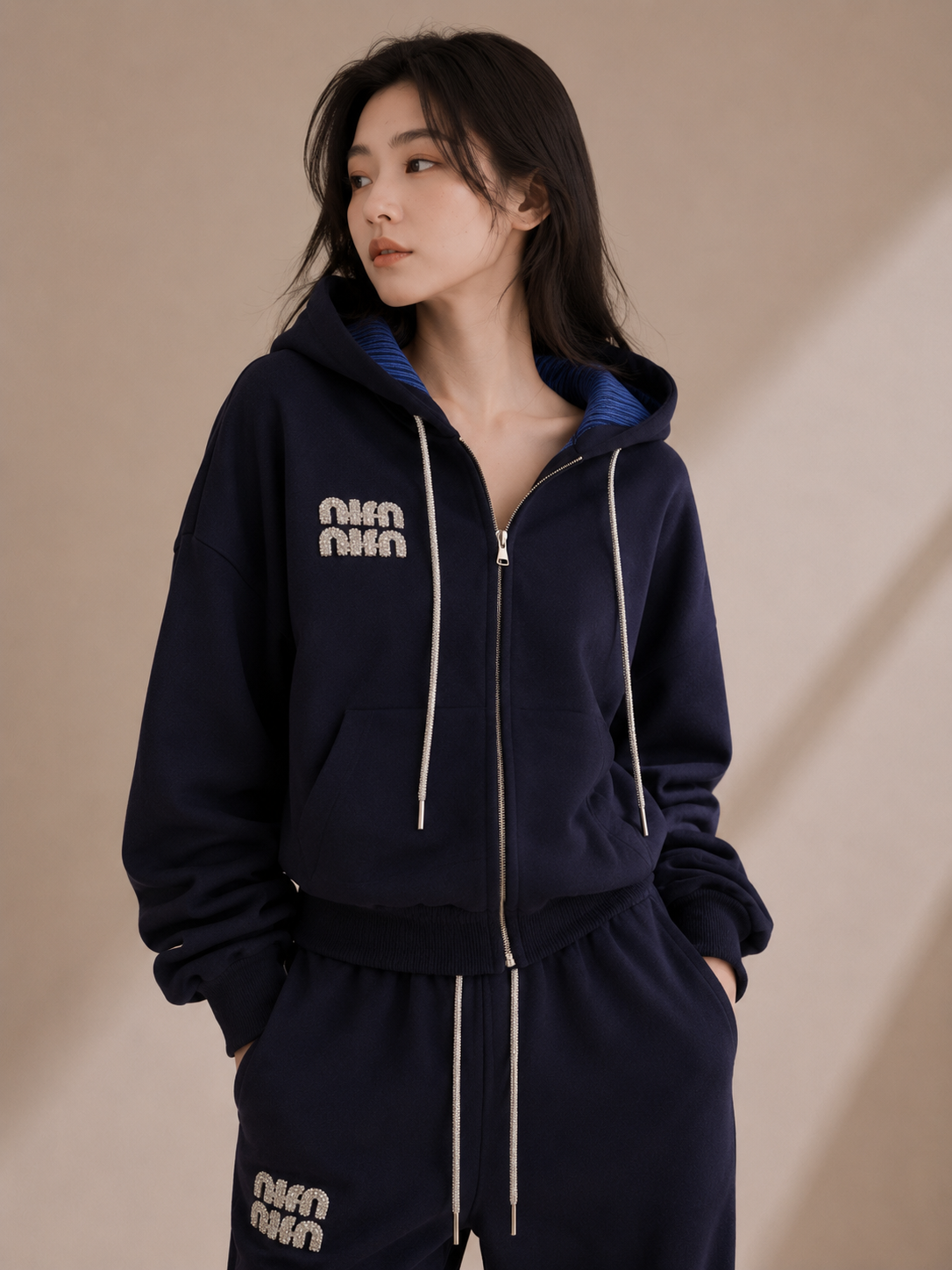 Rhinestone Logo Hooded Lounge Set