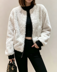 Diamond Quilted Faux Mink Eco-Friendly Fur Coat