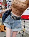 Graffiti Cuffed Denim Shorts (Belt Not Included)