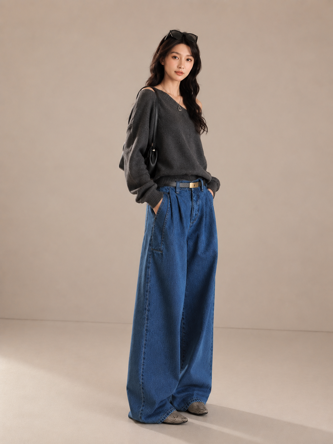 Vintage Double-Pleat Wide-Leg Jeans