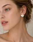 Brushed Petal Pearl Stud Earrings