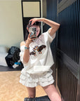 JENNIE Style One-Shoulder Oversized Dachshund Cotton Tee