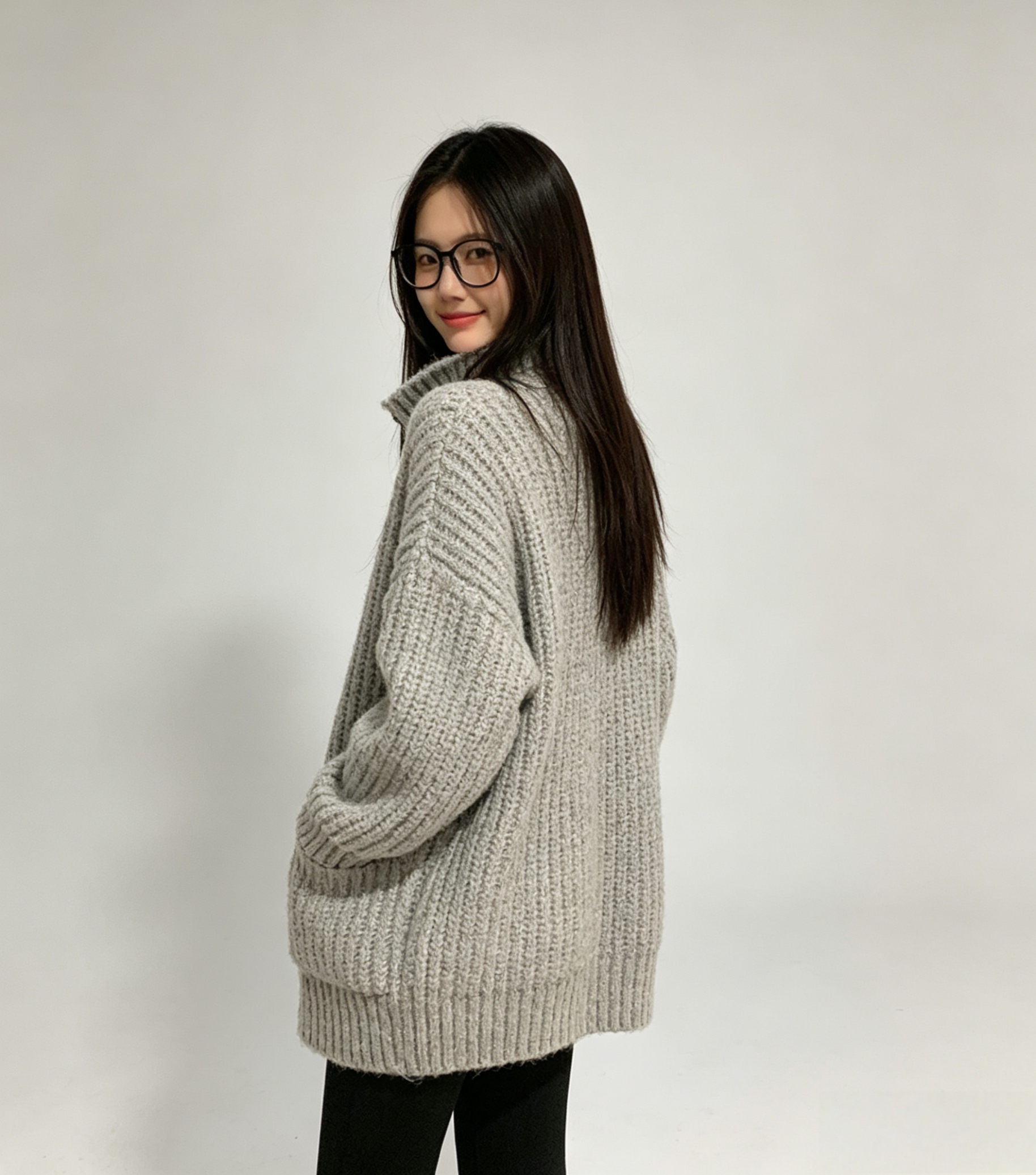 Korean-style wool knit cardigan with a relaxed, stylish design