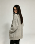 Korean-style wool knit cardigan with a relaxed, stylish design