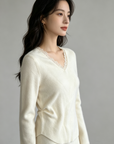 Korean-Style Lace V-Neck Knit Top (Copy)