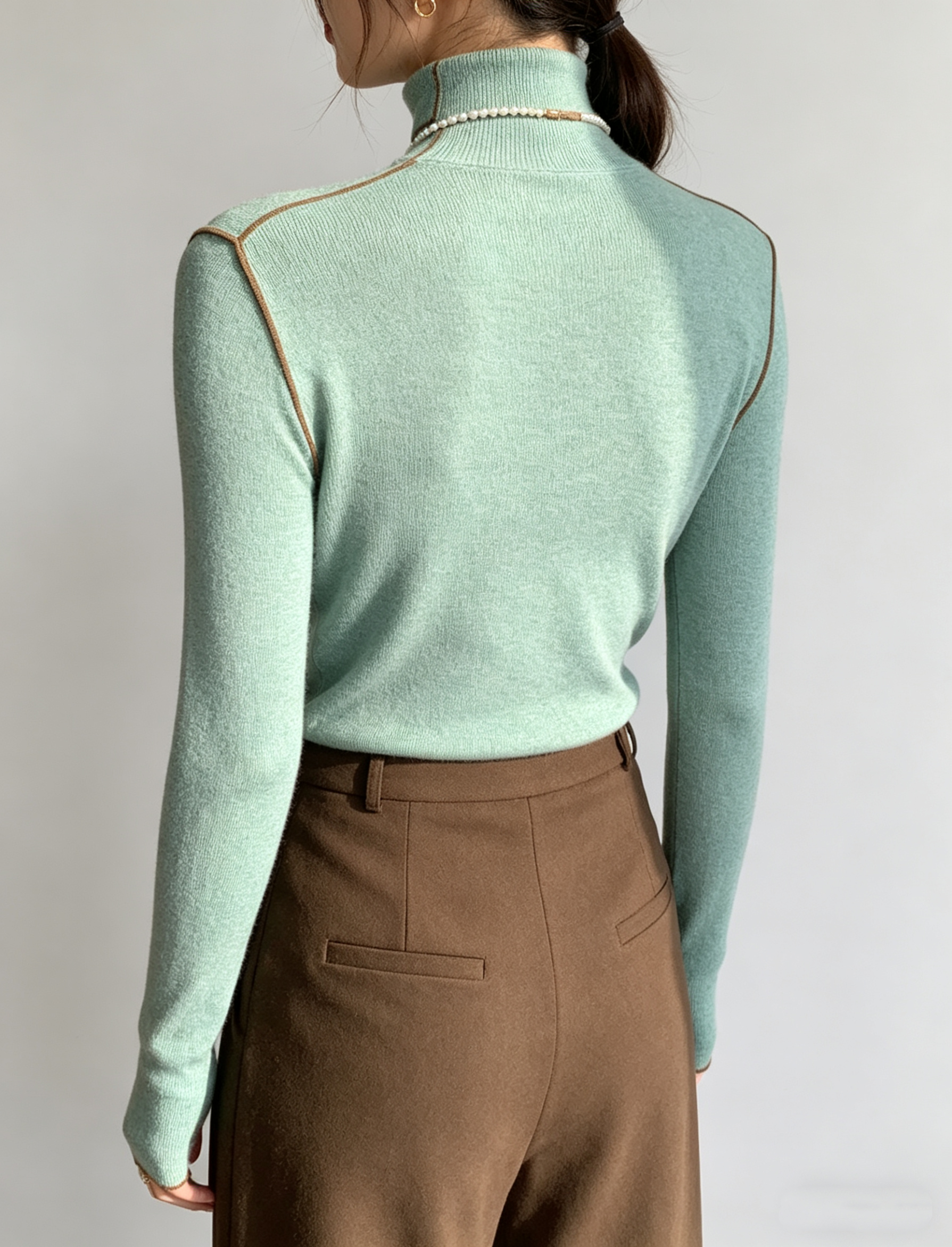 Merino Wool High-Neck Slim Fit Knit Top