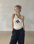 Asymmetrical One-Shoulder Contrast Knit Tank Top