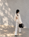 Back-Slit Relaxed Patchwork Batwing Sleeve Knit Top