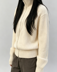 Double-Zip High Neck Thick Knit Cardigan