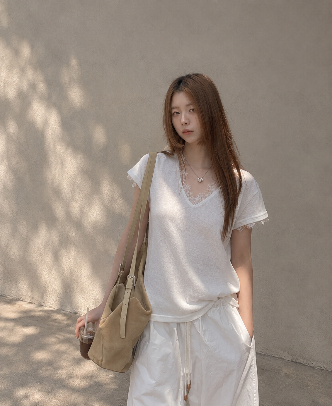 Lace Patchwork V-Neck Short Sleeve Tee