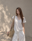 Lace Patchwork V-Neck Short Sleeve Tee