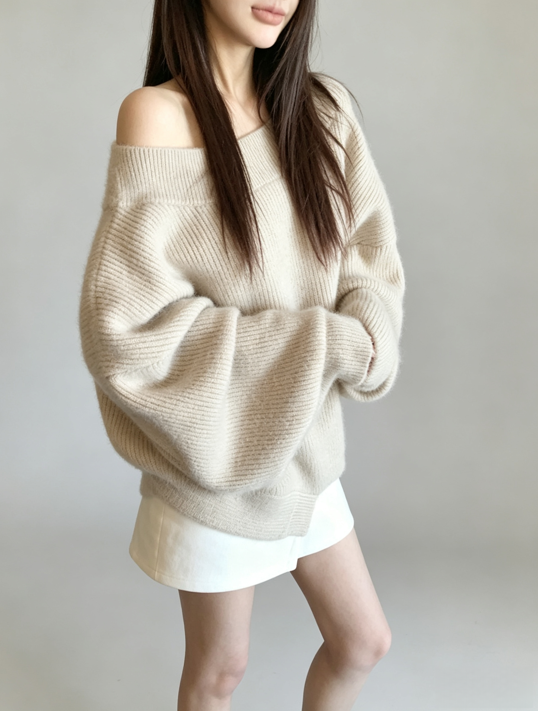 Asymmetrical Shoulder Chunky Knit Sweater