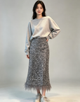 Sequin Skirt with Ostrich-Feather Trim