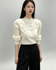 French Heavywork Chunky Floral Wool-Cashmere Sweater