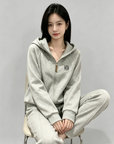 Fleece-Lined Thickened Hooded W Logo Zip Set